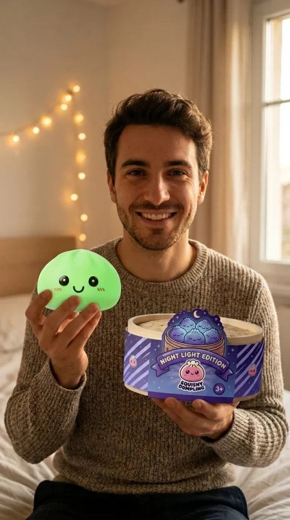 Green Glow Dumpling Squishy Night Light with its box