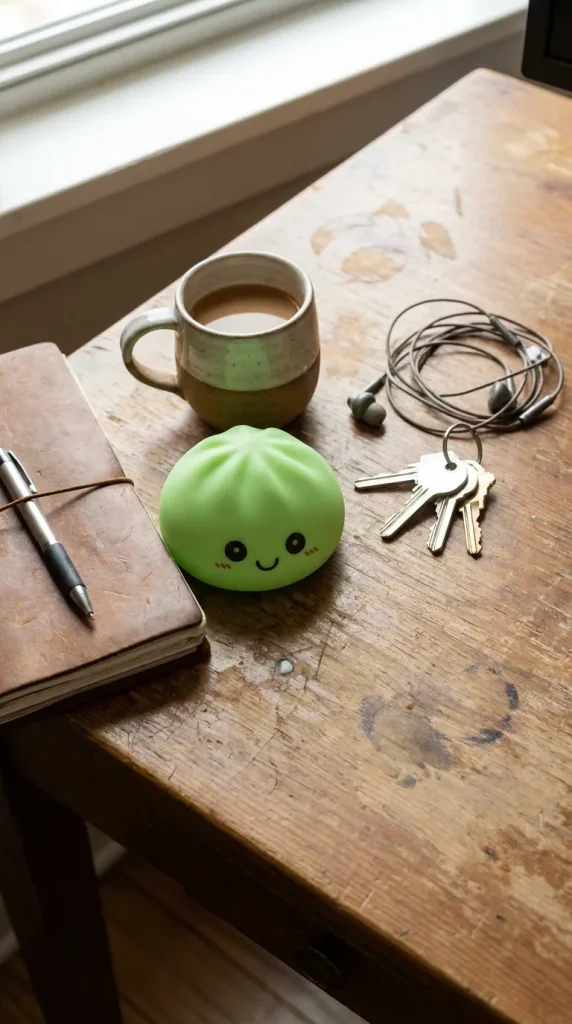 Green Glow Dumpling Squishy Night Light on the desk