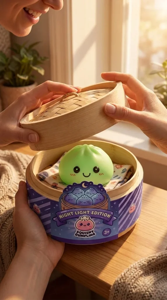 Green Glow Dumpling Squishy Night Light unboxing moment