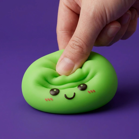 Green Glow Dumpling Squishy Night Light being squeezed, soft slow-rise foam