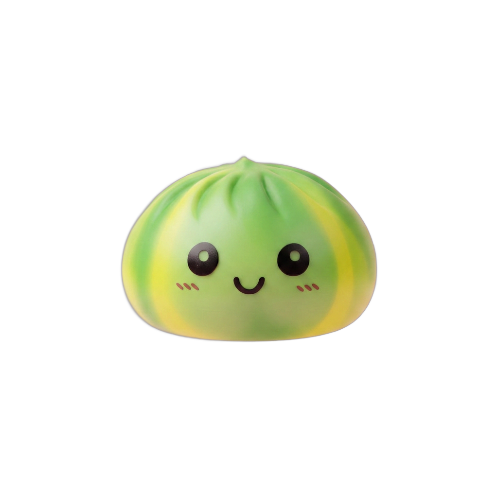 Green Tie Dye Dumpling Squishy being squeezed, soft slow-rise foam