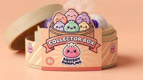 Halloween Dumpling Squishy Set of 5 in its bamboo steamer box