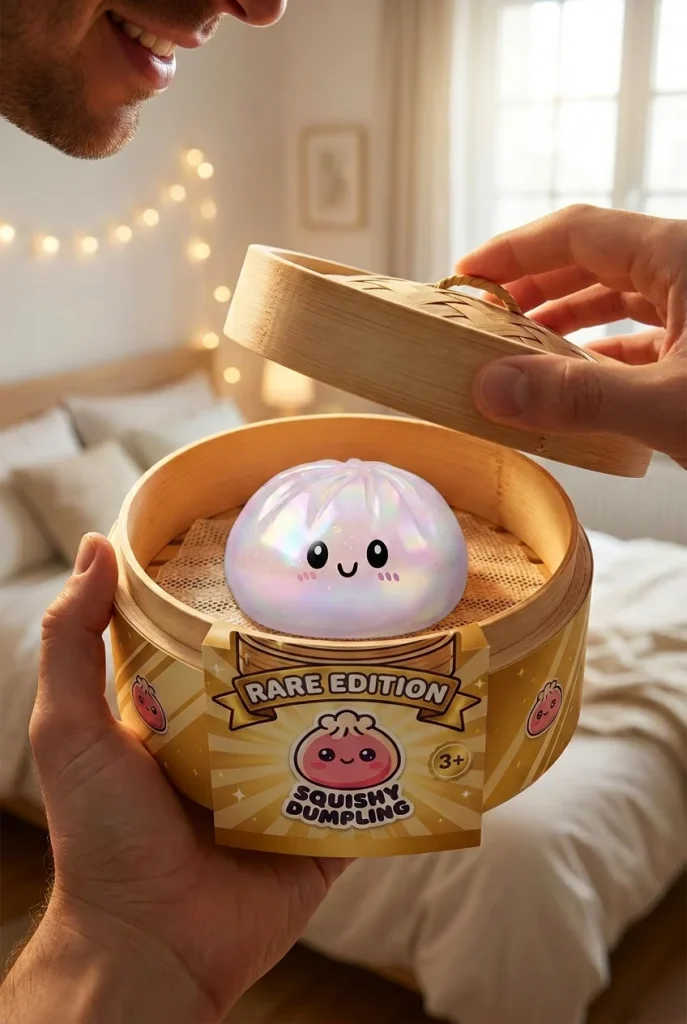 Iridescent Holographic Dumpling Squishy unboxing moment