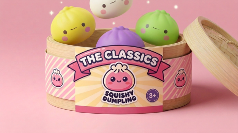 Mystery Dumpling Squishy Blind Box – Set of 12 being squeezed, soft slow-rise foam