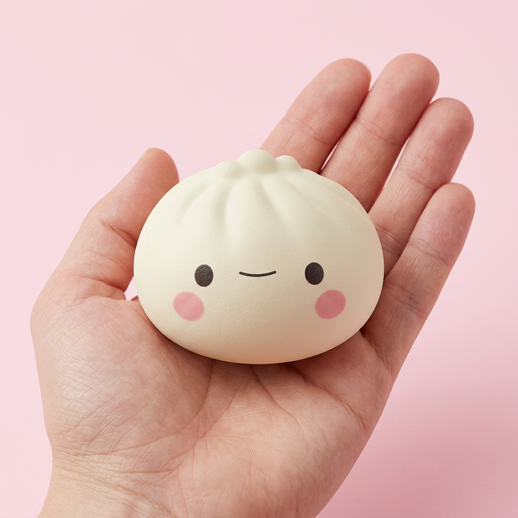 Mystery Dumpling Squishy Blind Box – Set of 12 held in hand, actual size