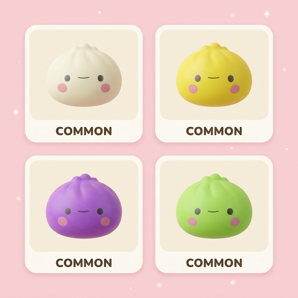 Mystery Dumpling Squishy Blind Box – Set of 12 being squeezed, soft slow-rise foam