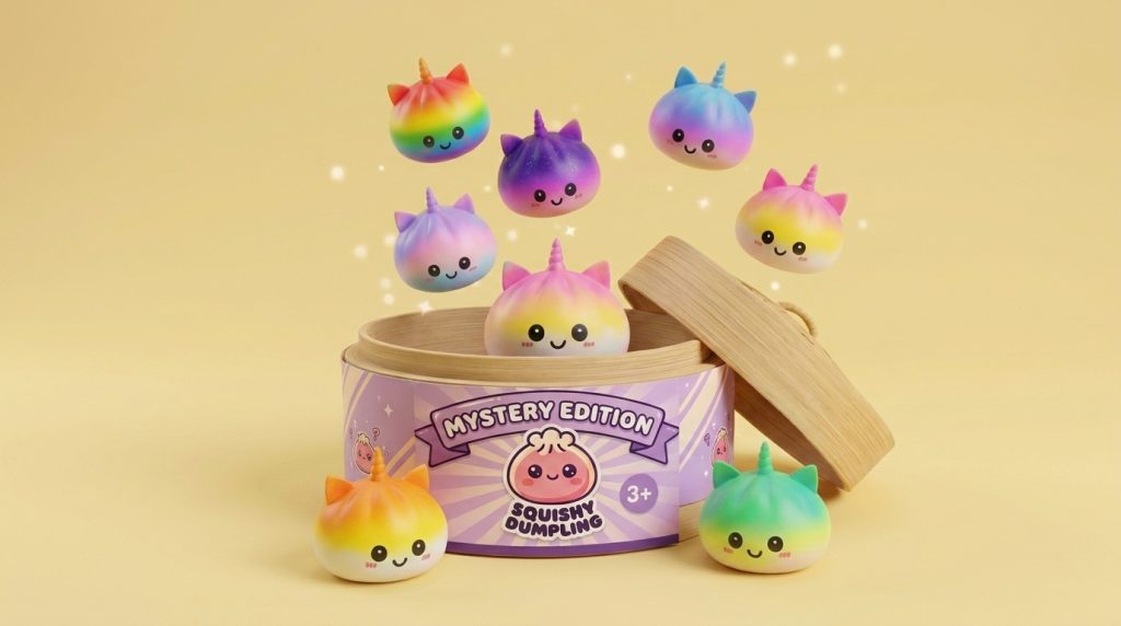 Jumbo Unicorn Rainbow Dumpling Squishy being squeezed, soft slow-rise foam