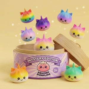 Jumbo Unicorn Rainbow Dumpling Squishy being squeezed, soft slow-rise foam