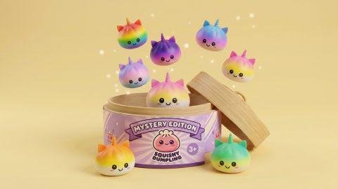 Jumbo Unicorn Rainbow Dumpling Squishy being squeezed, soft slow-rise foam