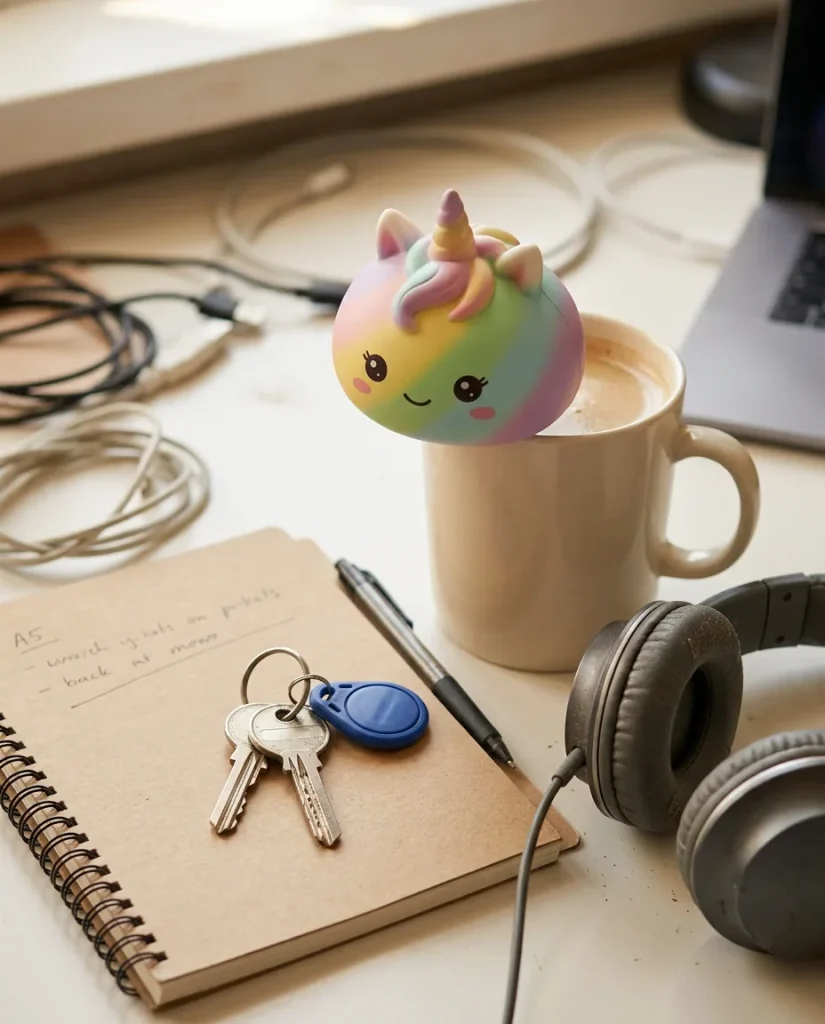 Jumbo Unicorn Rainbow Dumpling Squishy on the desk