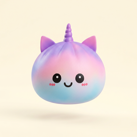 Jumbo Unicorn Rainbow Dumpling Squishy being squeezed, soft slow-rise foam