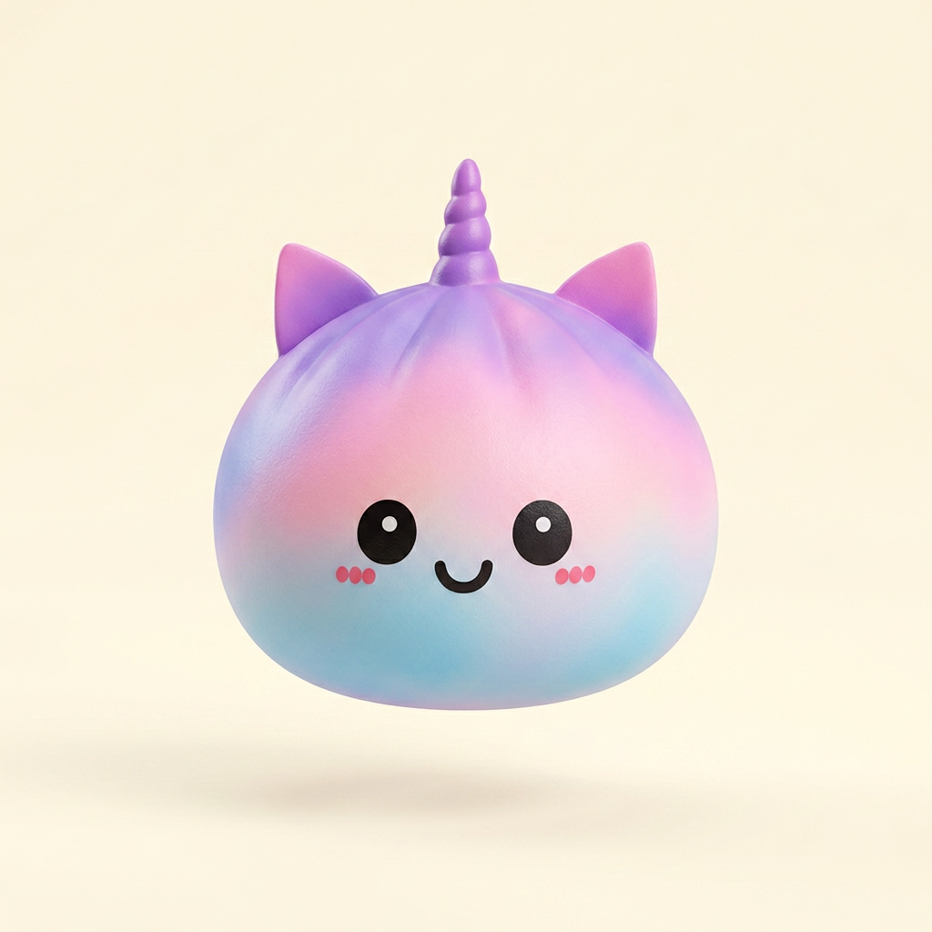 Jumbo Unicorn Rainbow Dumpling Squishy being squeezed, soft slow-rise foam