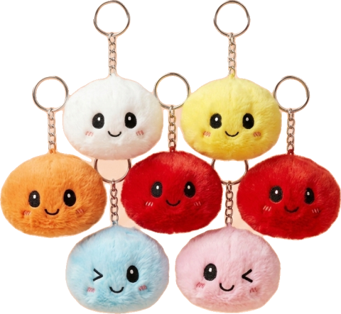 Dumpling Squishy Keyring Set of 6 being squeezed, soft slow-rise foam