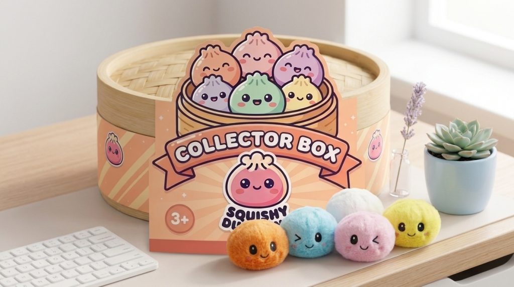 Dumpling Squishy Keyring Set of 6 in its kawaii setting