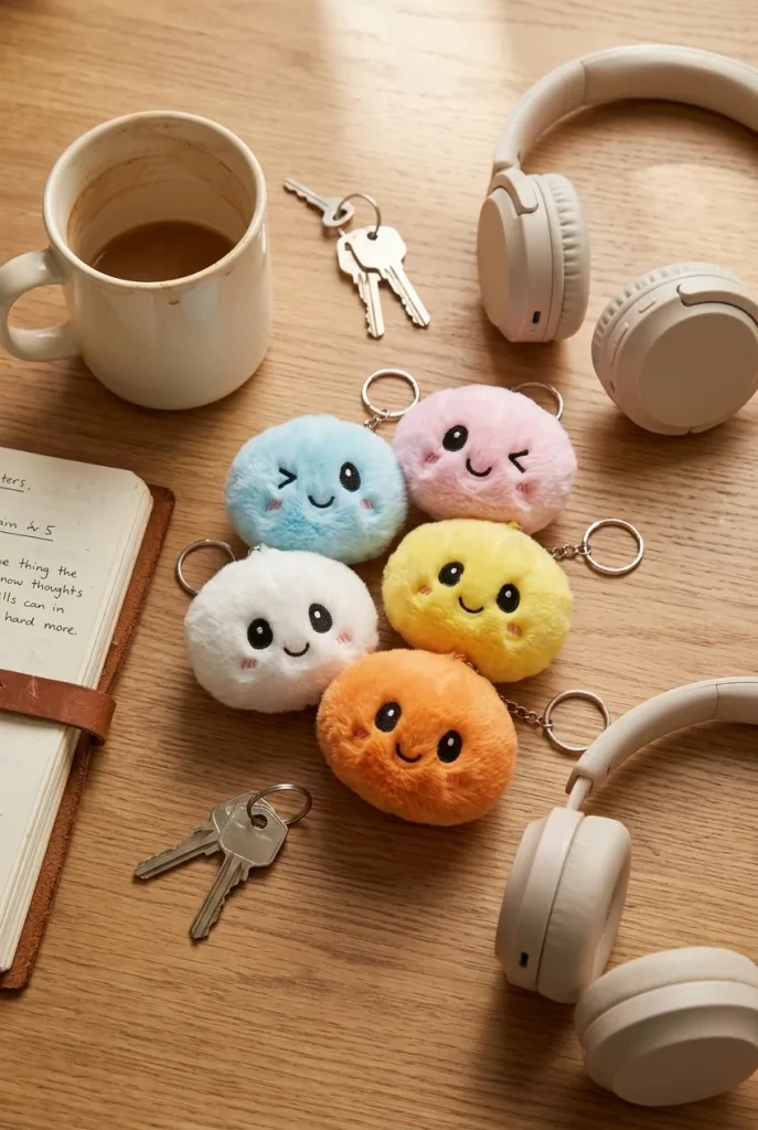 Dumpling Squishy Keyring Set of 6 on the desk