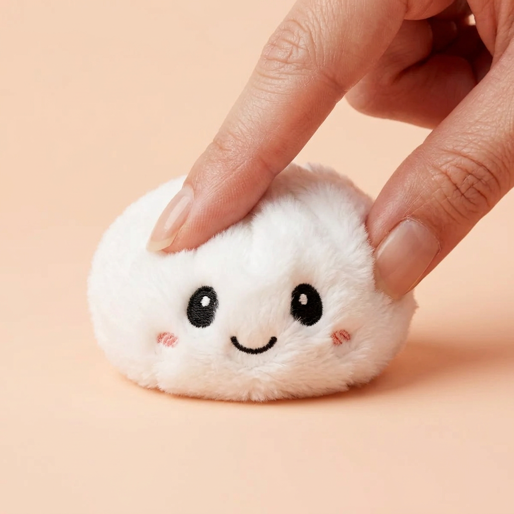 Dumpling Squishy Keyring Set of 6 being squeezed, soft slow-rise foam