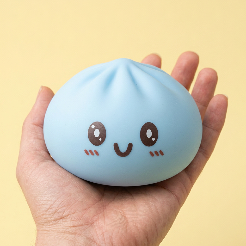 Giant Blue Dumpling Squishy held in hand, actual size