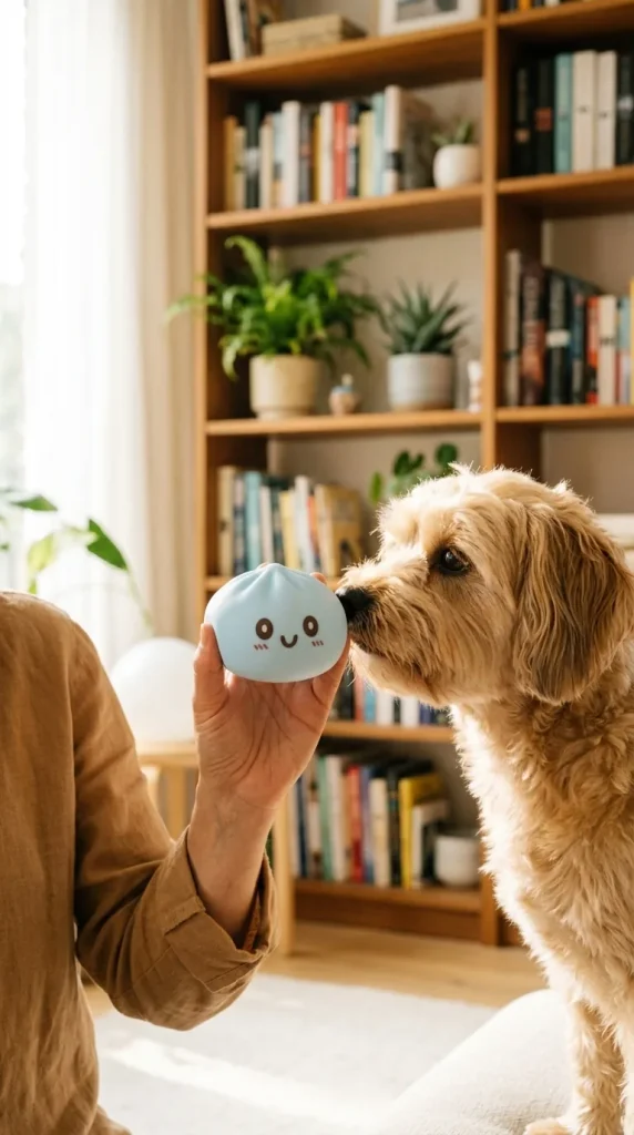Giant Blue Dumpling Squishy with a plush friend