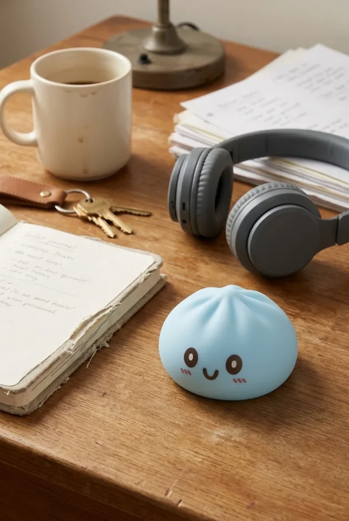 Giant Blue Dumpling Squishy on the desk