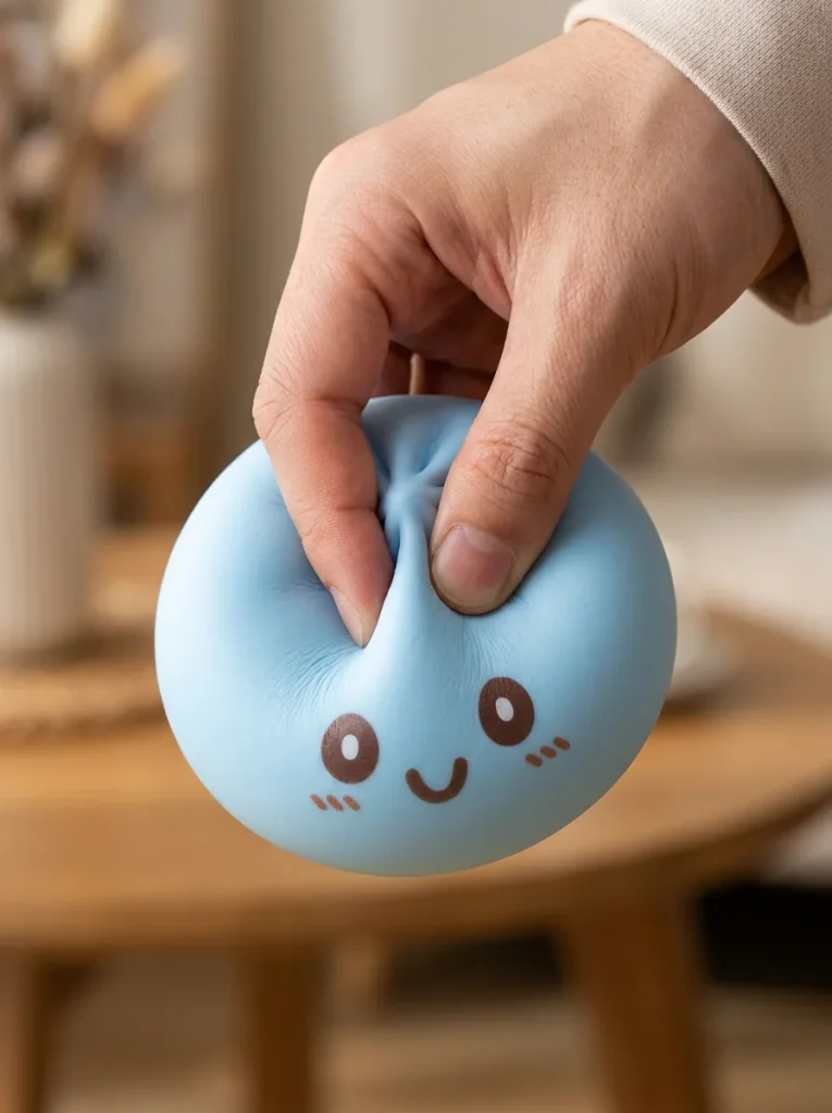 Giant Blue Dumpling Squishy mid-squish