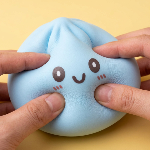 Giant Blue Dumpling Squishy — slow-rise effect, the foam springs back slowly