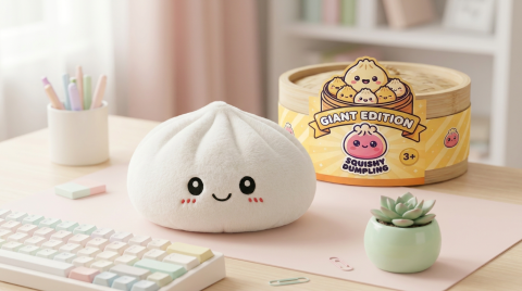 Big Dumpling Squishy Pillow in its kawaii setting