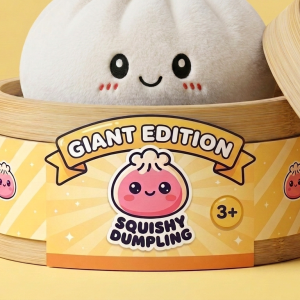 Big Dumpling Squishy Pillow in its bamboo steamer box