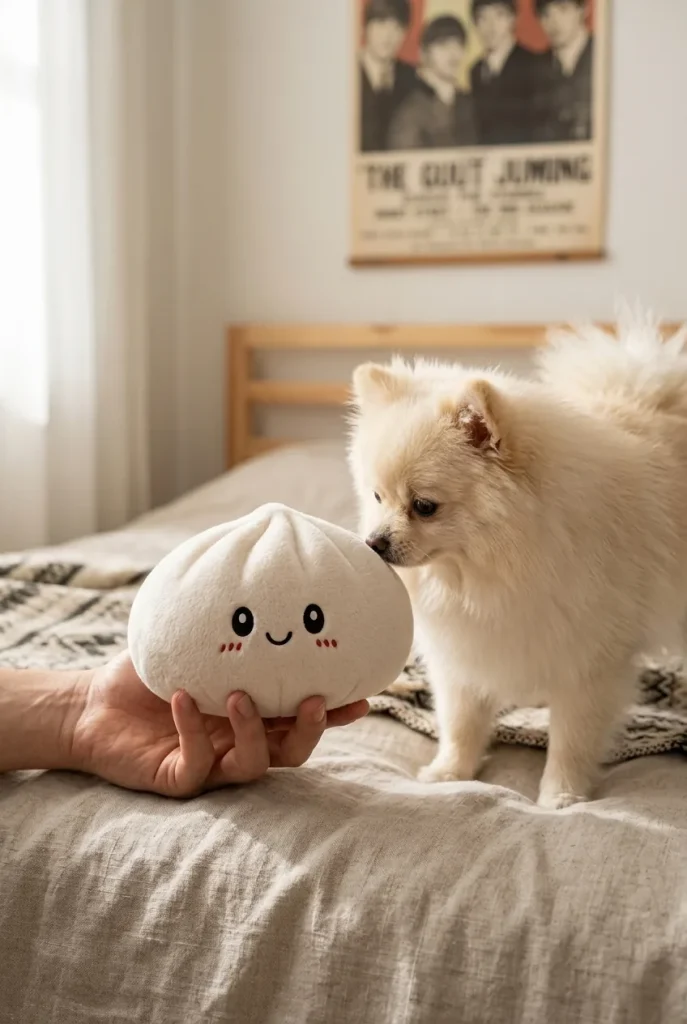 Big Dumpling Squishy Pillow with a plush friend