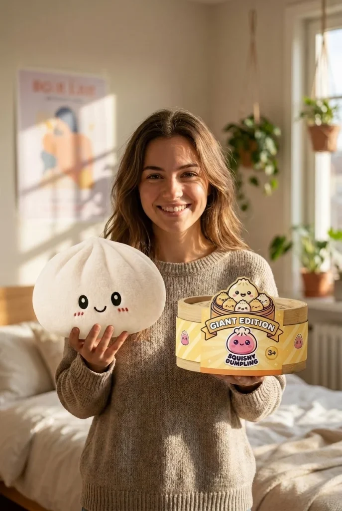 Big Dumpling Squishy Pillow with its box