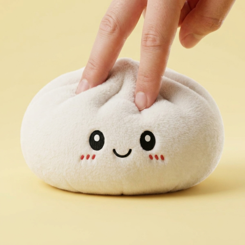 Big Dumpling Squishy Pillow being squeezed, soft slow-rise foam