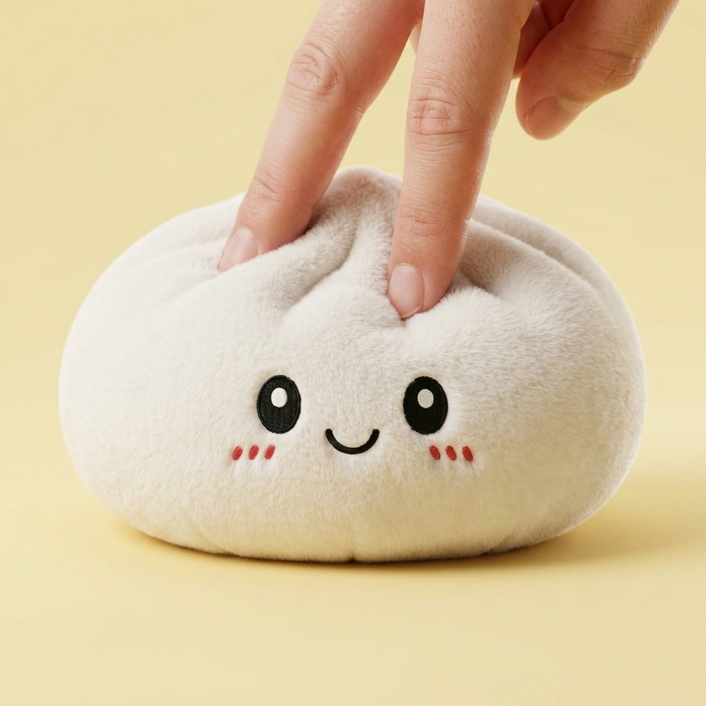 Big Dumpling Squishy Pillow being squeezed, soft slow-rise foam