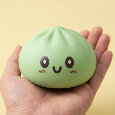 Giant Green Dumpling Squishy held in hand, actual size