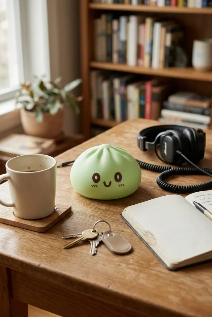 Giant Green Dumpling Squishy on the desk