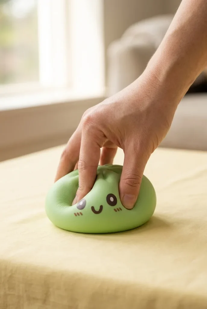 Giant Green Dumpling Squishy mid-squish