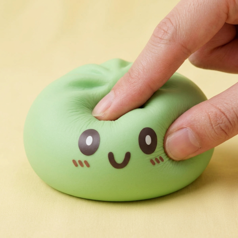 Giant Green Dumpling Squishy being squeezed, soft slow-rise foam