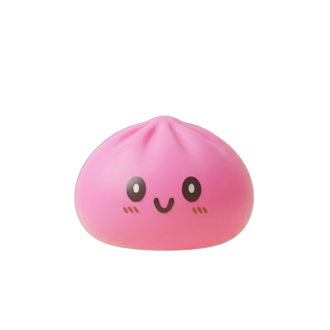Giant Pink Dumpling Squishy being squeezed, soft slow-rise foam