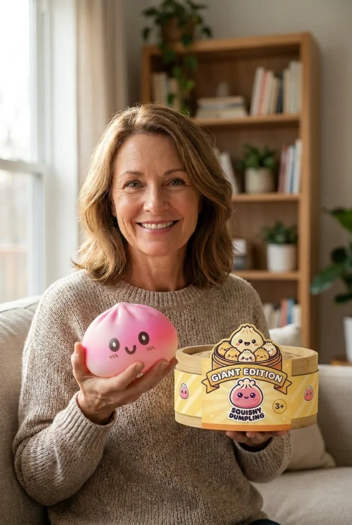 Giant Pink Dumpling Squishy with its box