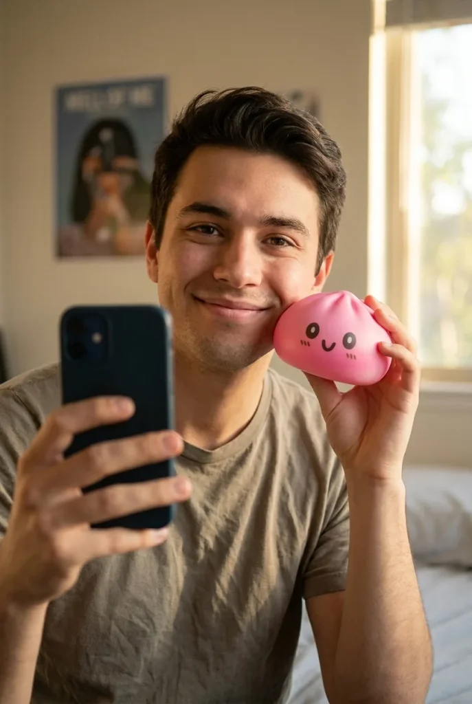 Giant Pink Dumpling Squishy in everyday life