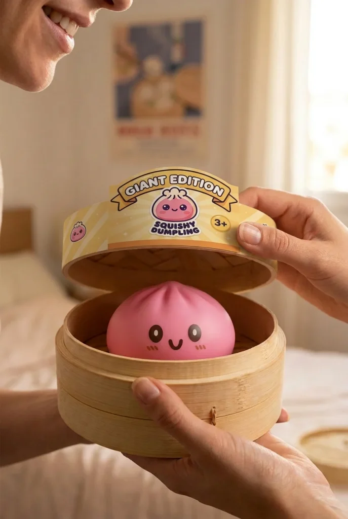 Giant Pink Dumpling Squishy unboxing moment