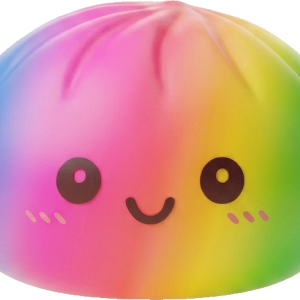 Giant Rainbow Dumpling Squishy being squeezed, soft slow-rise foam