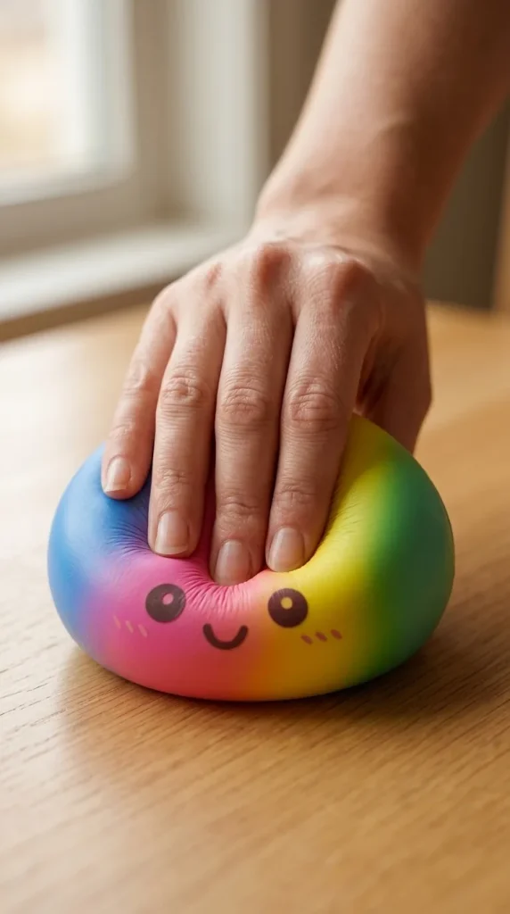 Giant Rainbow Dumpling Squishy mid-squish