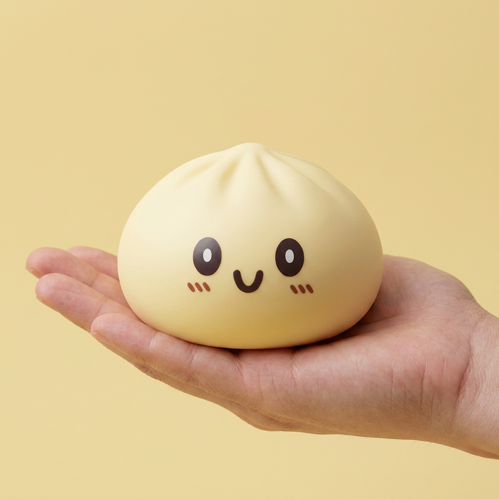 Jumbo Giant Yellow Dumpling Squishy held in hand, actual size