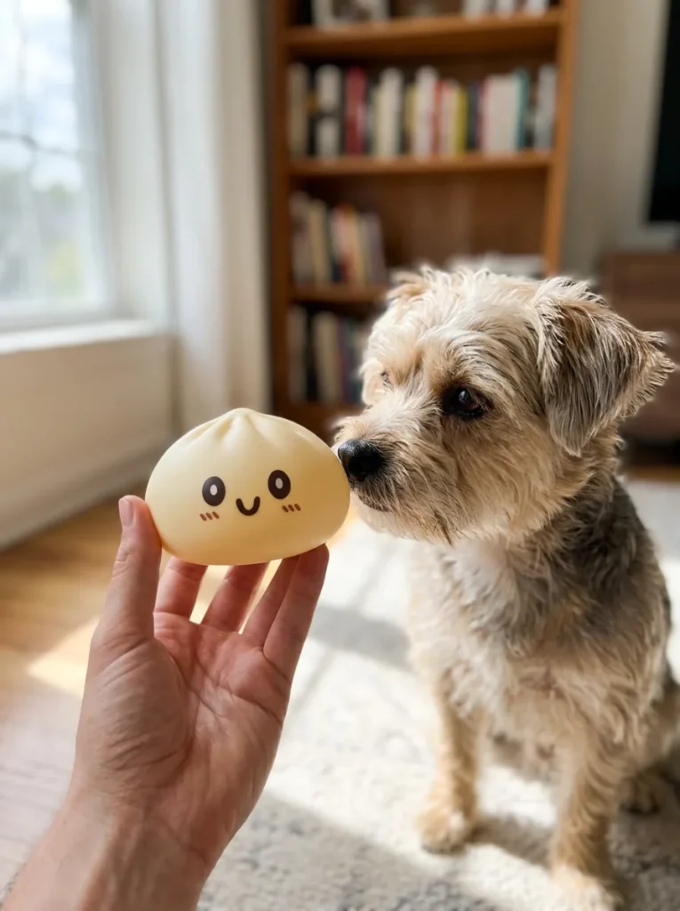 Jumbo Giant Yellow Dumpling Squishy with a plush friend