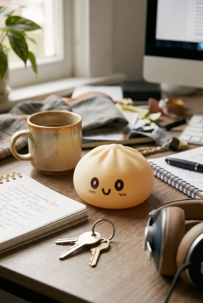 Jumbo Giant Yellow Dumpling Squishy on the desk