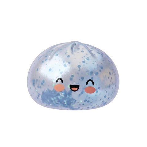 Blue Glacé Sparkle Dumpling Squishy being squeezed, soft slow-rise foam