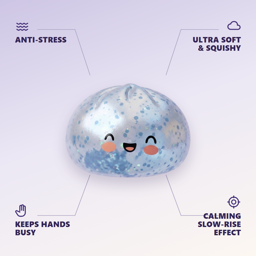Blue Glacé Sparkle Dumpling Squishy — its benefits