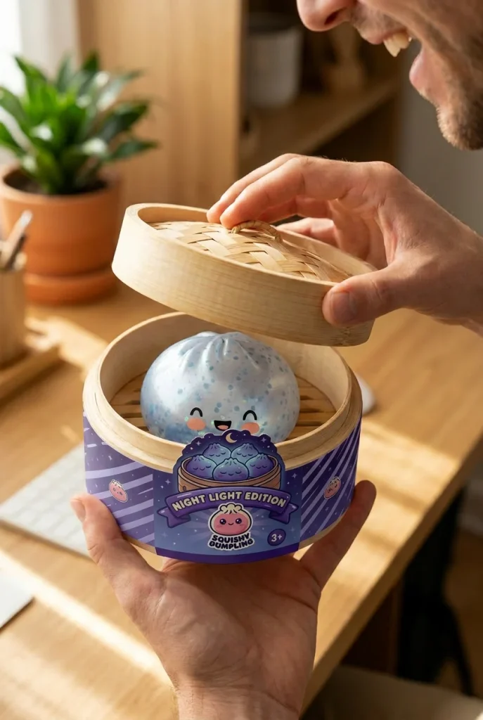 Blue Glacé Sparkle Dumpling Squishy unboxing moment