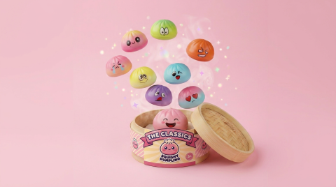 Mini Dumpling Squishy Mystery Set being squeezed, soft slow-rise foam