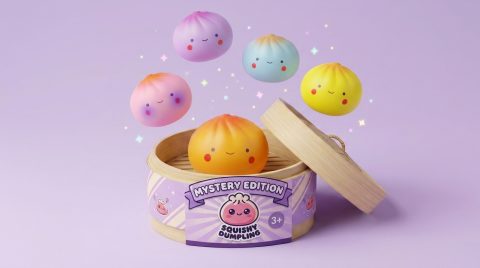 Mini Dumpling Squishy Blind Box being squeezed, soft slow-rise foam