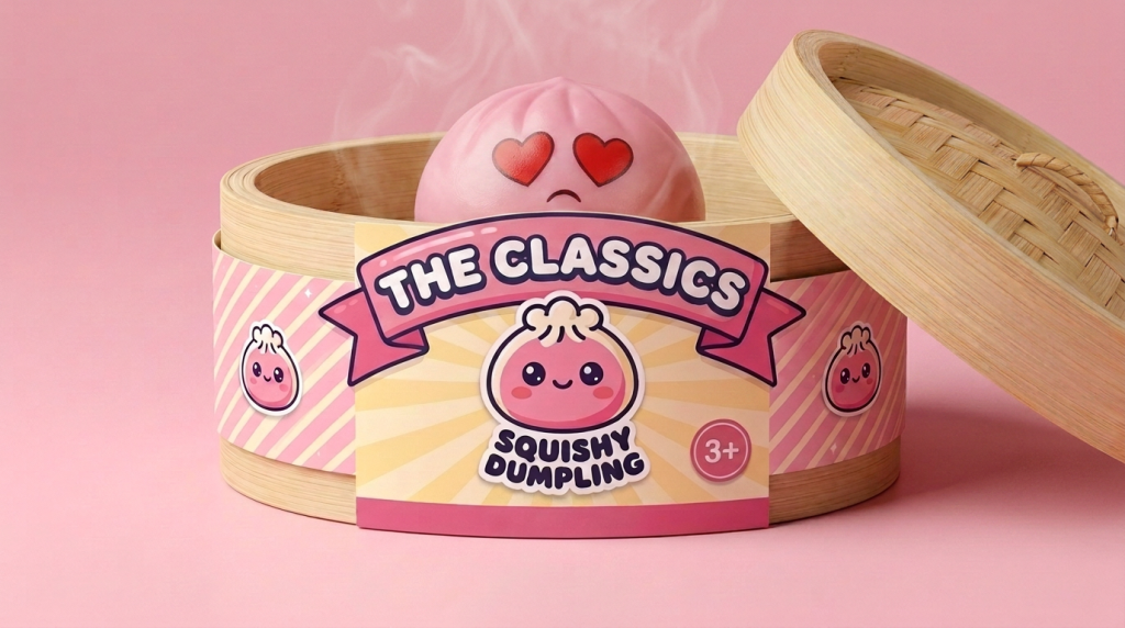 Mini Dumpling Squishy Mystery Set in its bamboo steamer box